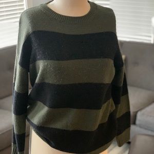 Army Green and Black Striped Knit Sweate